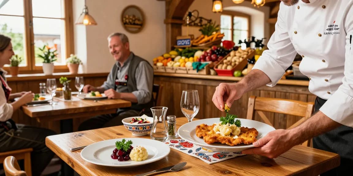 Die besten Gerichte aus Österreich displayed in a cozy restaurant featuring traditional dishes and warm ambiance.