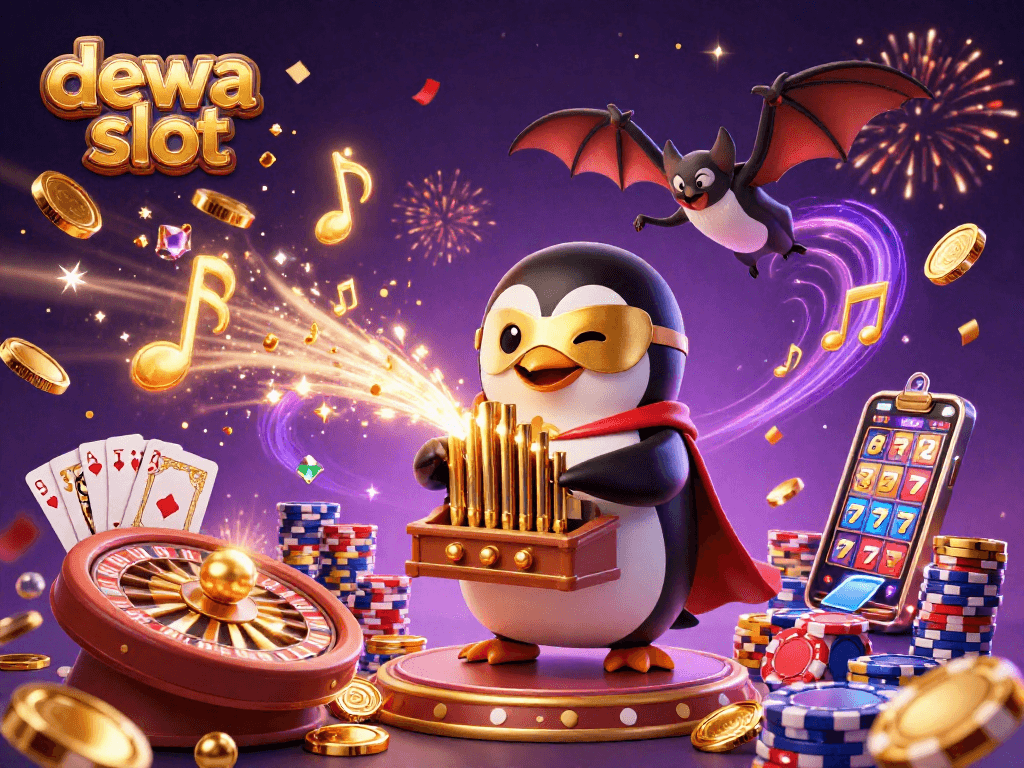 Spin to win with dewa slot in this vibrant 3D illustration featuring thrilling casino elements.