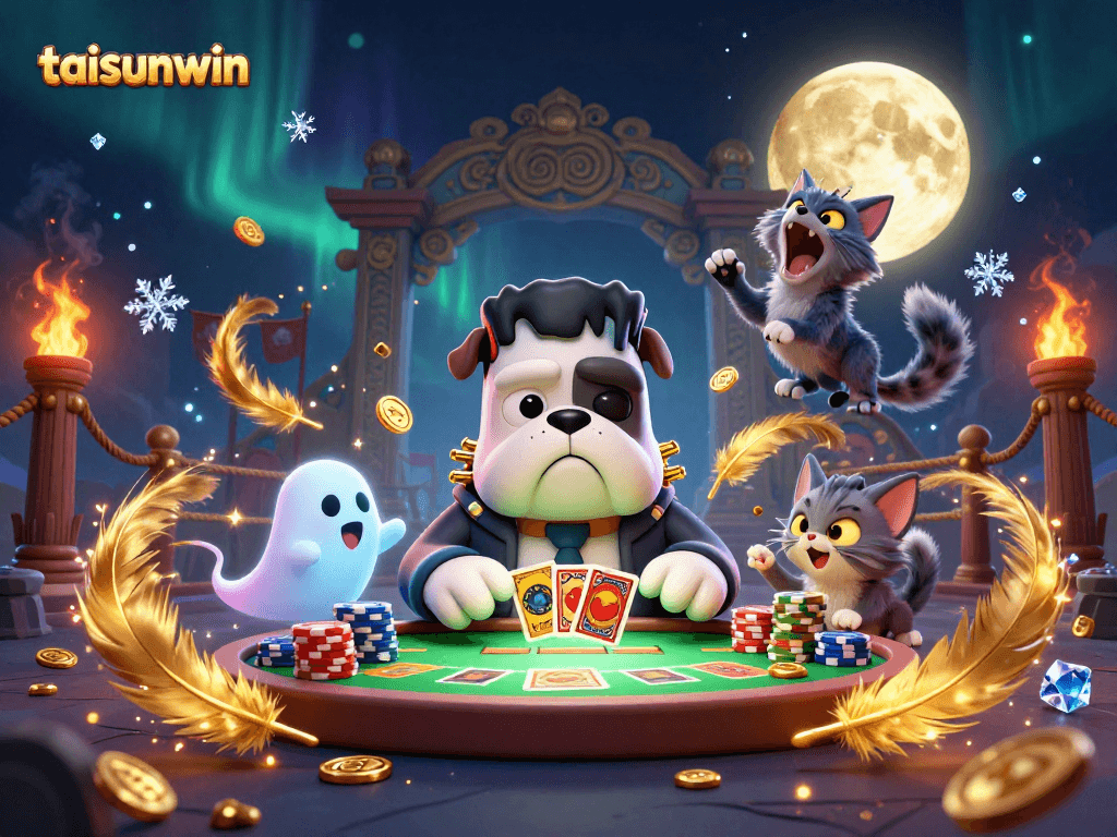taisunwin capturing the thrill of gambling with a playful 3D casino scene featuring whimsical characters.