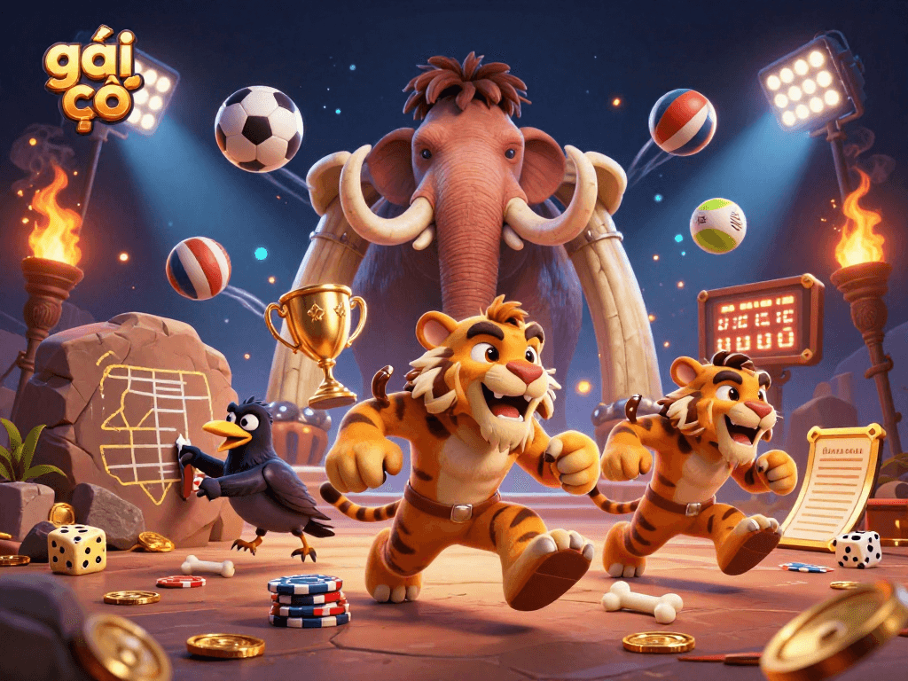 Engage in thrilling bets with gái gọi in a rich, vibrant prehistoric casino scene.