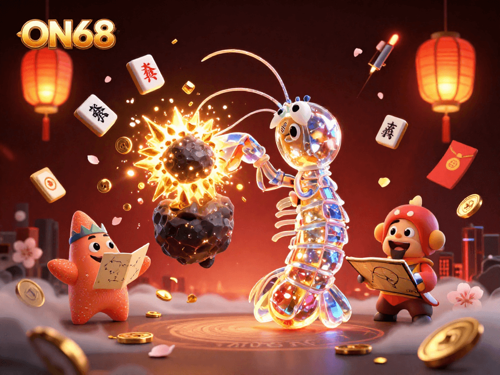 Experience thrilling wins on ON68 with vibrant illustrations of galactic gaming and treasure.