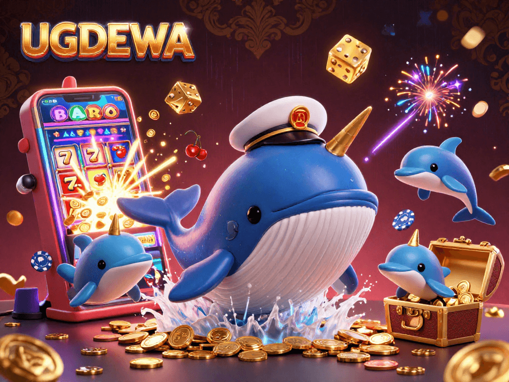 Join the action with UGDEWA, featuring a vibrant whale, narwhal, and dolphins in an exciting casino scene.