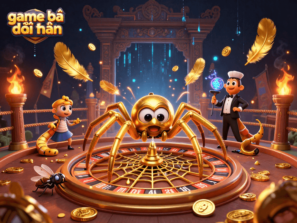 Experience game bài đổi thưởng with a golden spider croupier and a betting fly in action.