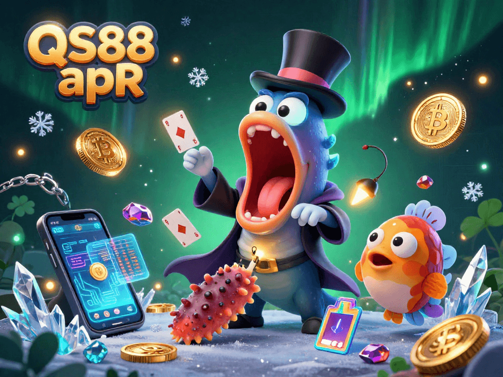 Experience thrilling gaming with QS88 apR as mystical sea creatures perform magic amidst vibrant crypto elements.