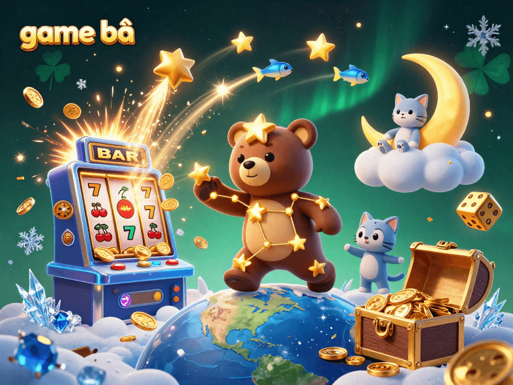 Play game bài with thrilling golden star characters in a rich casino scene packed with dynamics.