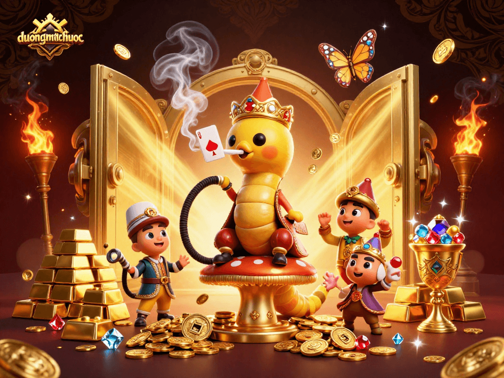 Engage with duongmatchuoc in an extravagant 3D casino spectacle filled with golden treasures and vibrant characters.