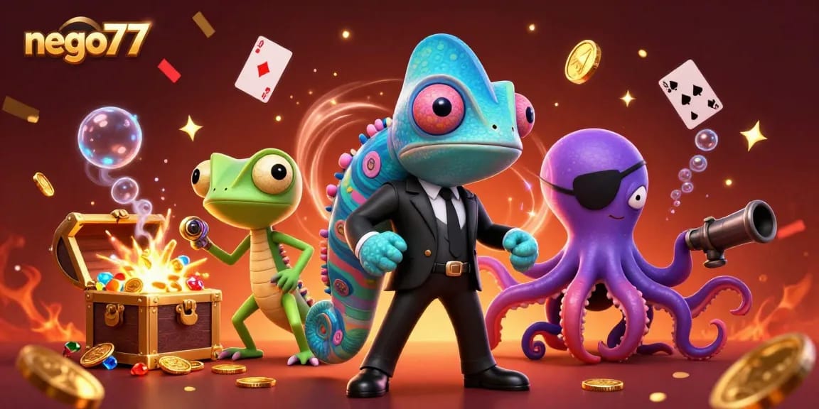 Engage in exciting casino adventures with nego77 featuring a secret agent chameleon, gadgets, and treasure.