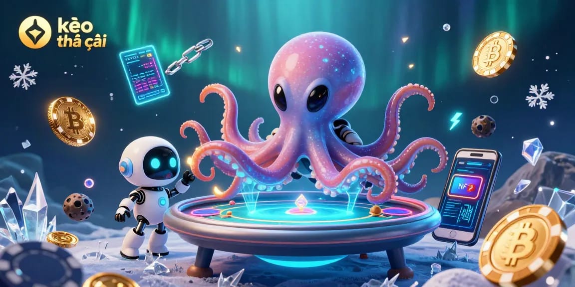Engage with cutting-edge kèo nhà cái gaming featuring symbols and characters in holographic poker setting.