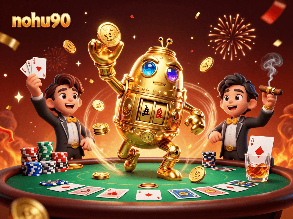 Experience thrilling gameplay with nohu90's vibrant poker scene featuring our golden golem.