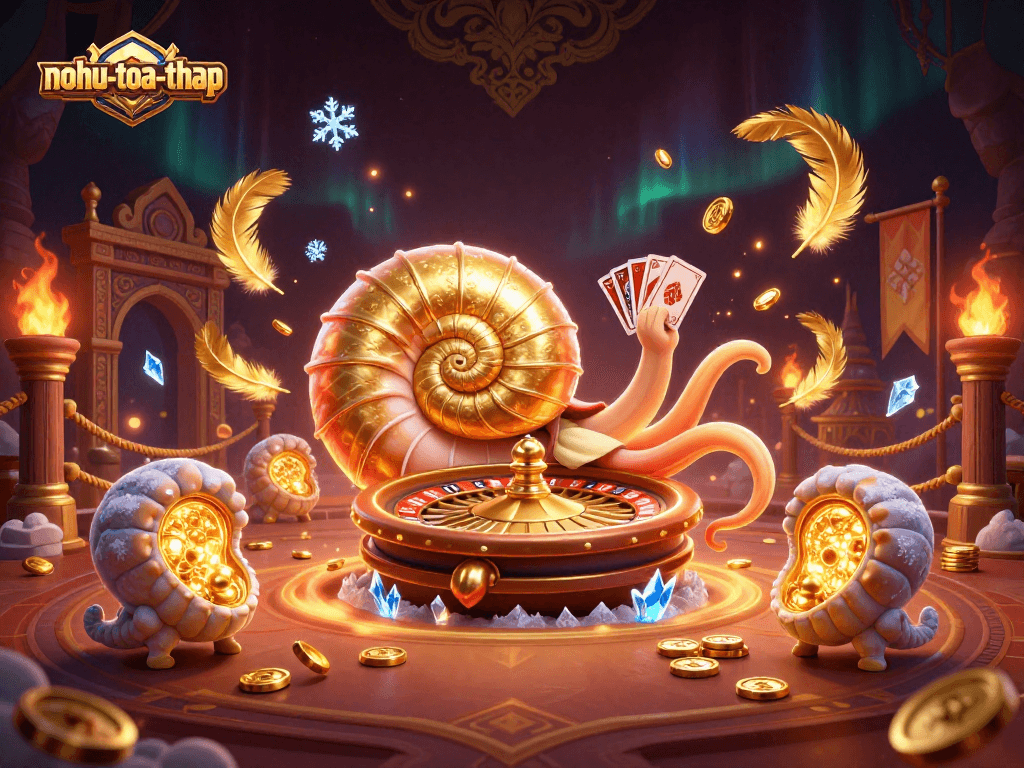 Engage with nohu-toa-thap's dynamic casino scene featuring a giant nautilus and glowing ammonite companions.