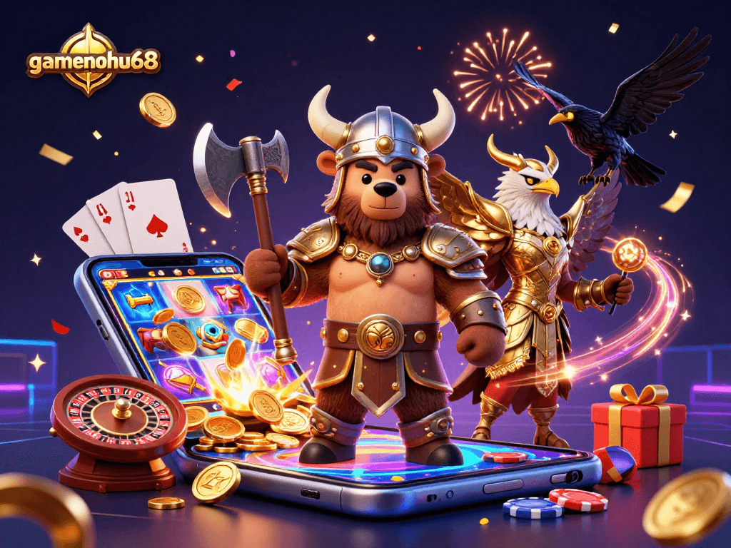 Participate in thrilling gameplay at gamenohu68 with dynamic scenes featuring amazing casino elements and characters.