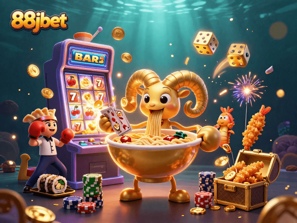 Experience winning excitement at 88jbet with vibrant casino elements and animated characters in action.
