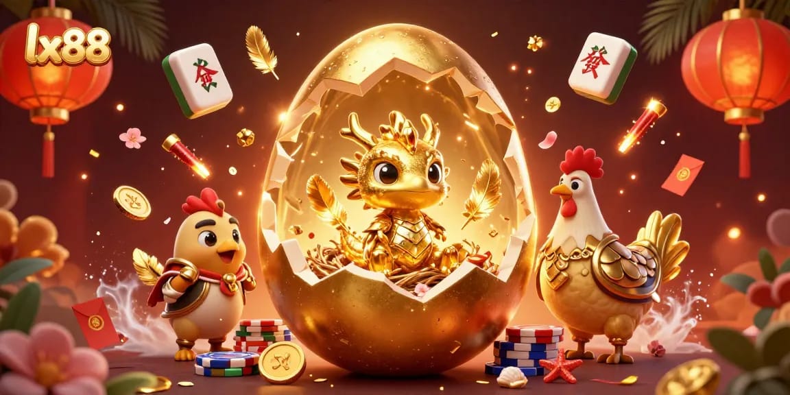 Experience the thrilling world of lx88 with a dazzling golden dragon and poker chips illustration for online gambling.