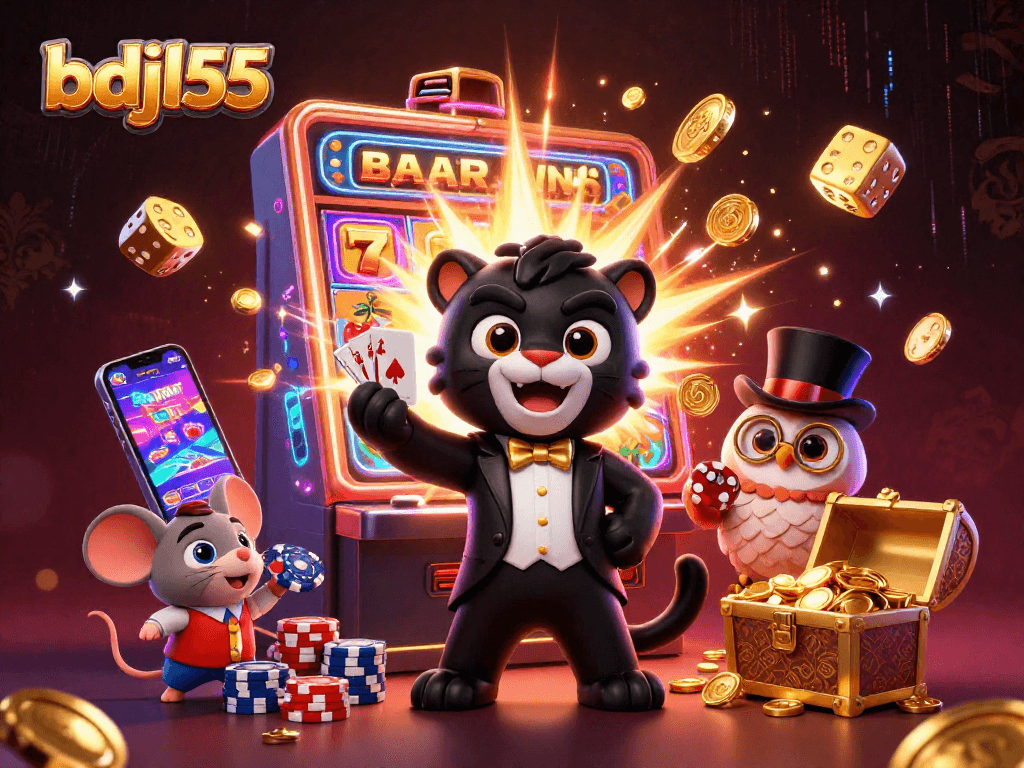 Engage with bdjl55 exciting casino action featuring a charming panther dealer, owl, and lucky mouse.