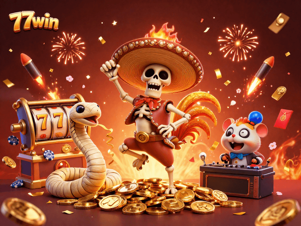 Join the celebration at 77win with a vibrant casino scene filled with action!