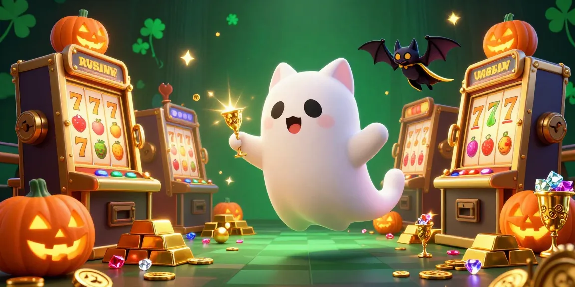 Experience the excitement of slot gacor with vibrant characters in a haunted casino scene.