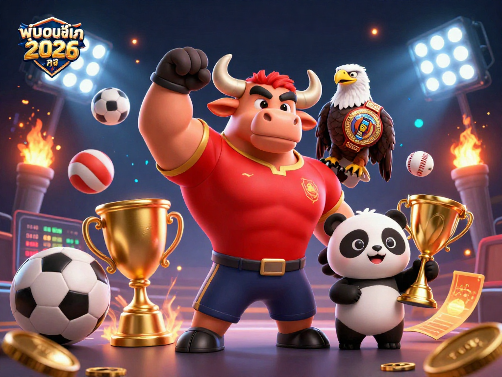 การเฉลิมฉลองใน ฟุตบอลโลก 2026 โดยมีตัวการ์ตูนสามตัวและองค์ประกอบการเดิมพัน