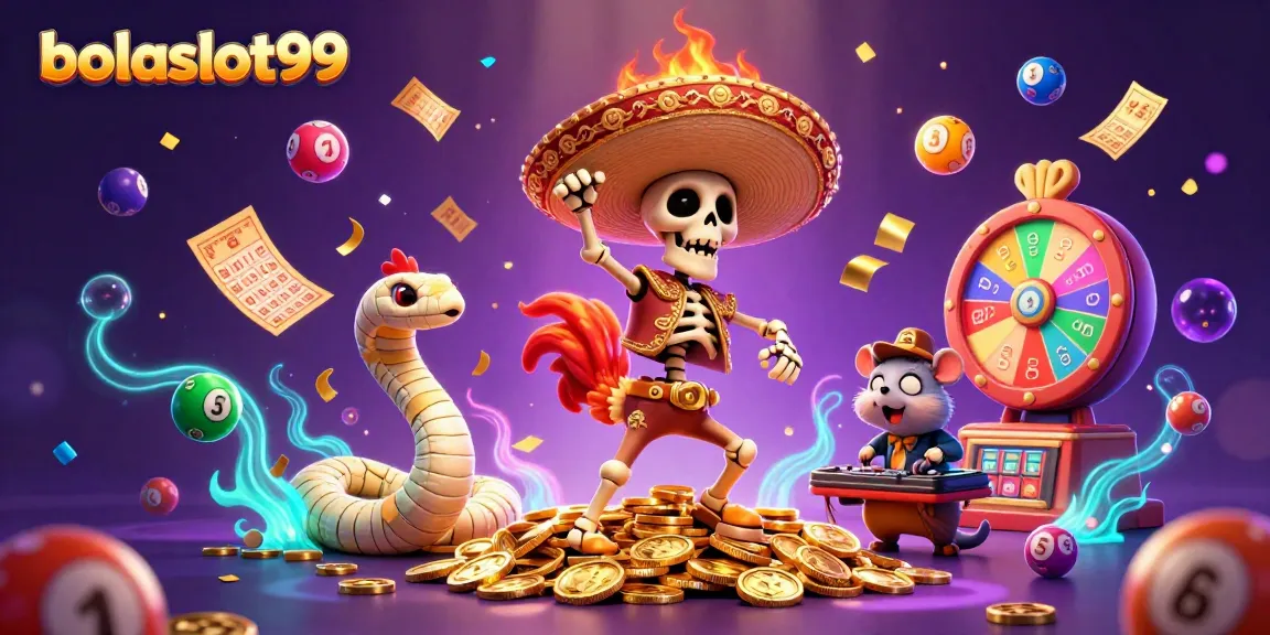Experience winning moments with bolaslot99 in a lively, colorful casino scene featuring dynamic characters.