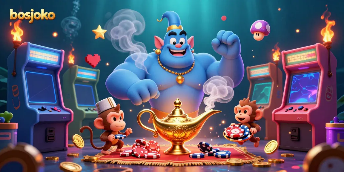 Join the thrilling action on bosjoko with a captivating genie and monkey in a magical casino atmosphere.