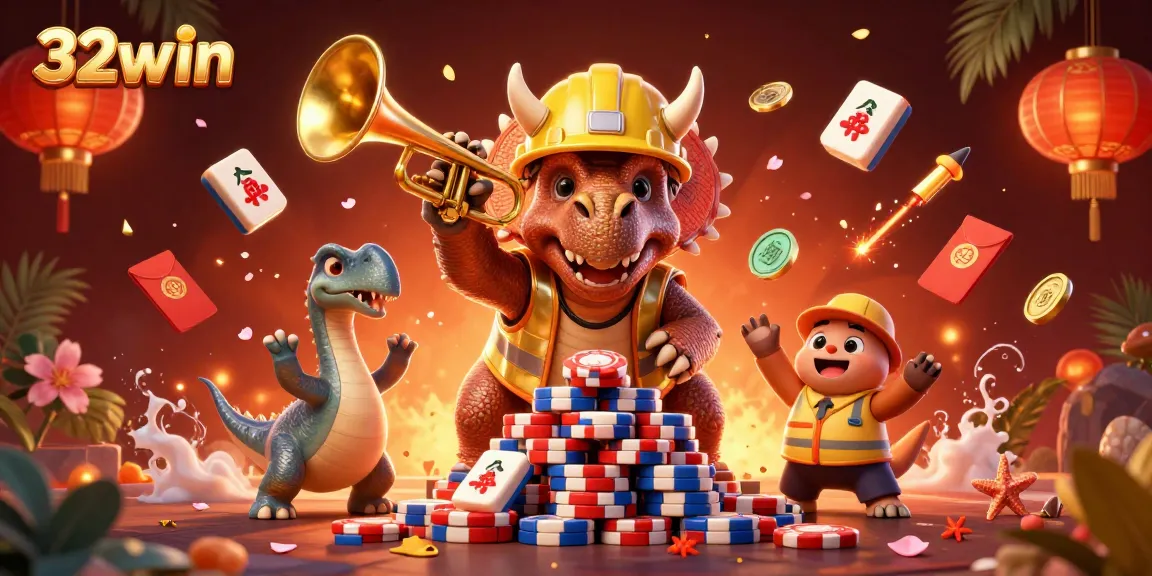 Join the excitement at 32win with vibrant characters celebrating casino gaming and poker!
