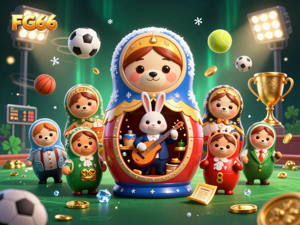 FG66 showcases a vibrant 3D scene with cartoon characters and dynamic sports elements.