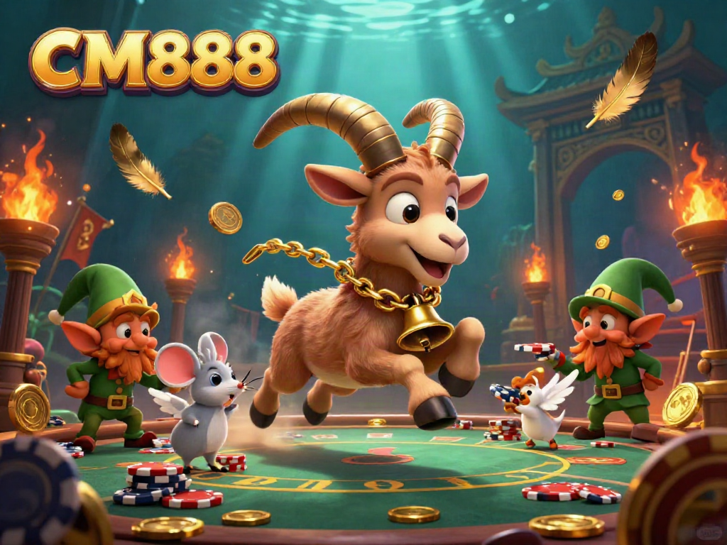 Experience the thrill of CM888 casino gaming as Krampus and friends engage in poker antics filled with festive excitement.