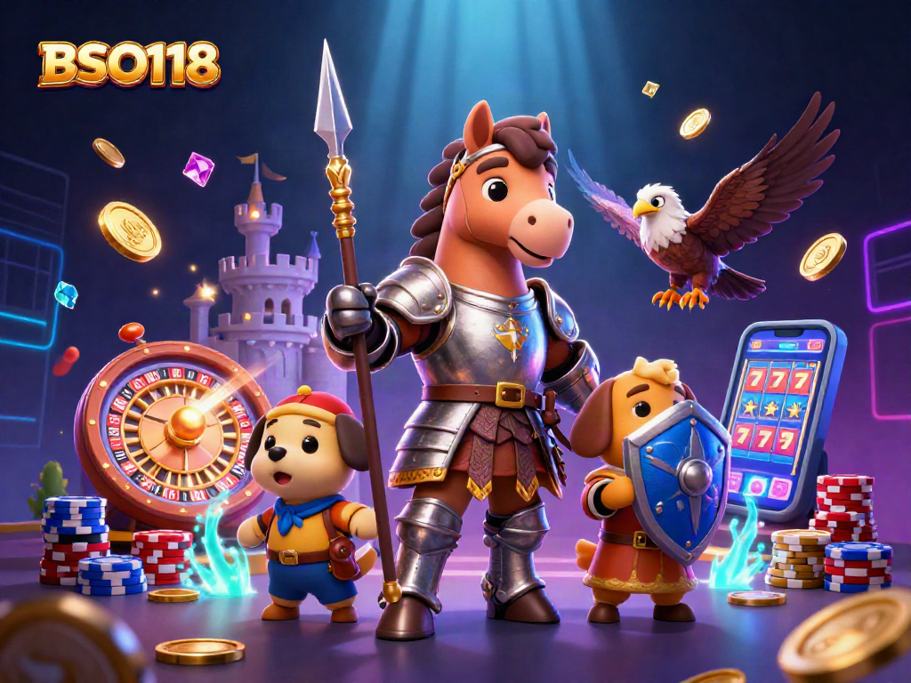 Engage in thrilling casino adventures with BSO118's spectacular 3D illustration featuring knights and treasure.