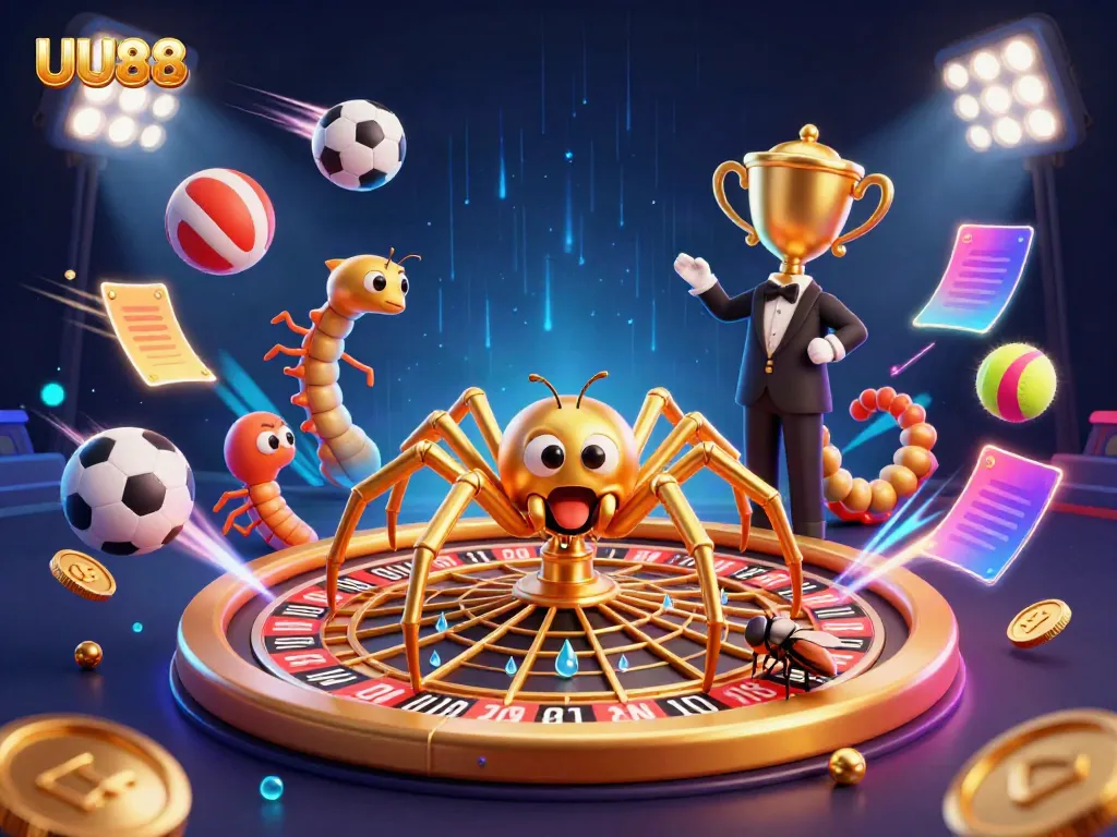 Experience thrilling bets at UU88, featuring a golden spider spinning a roulette wheel web.