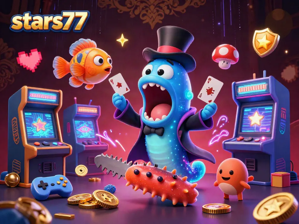 stars77 menampilkan belut gulper bermain trik kartu dalam aksi sulap unik dan penuh warna.