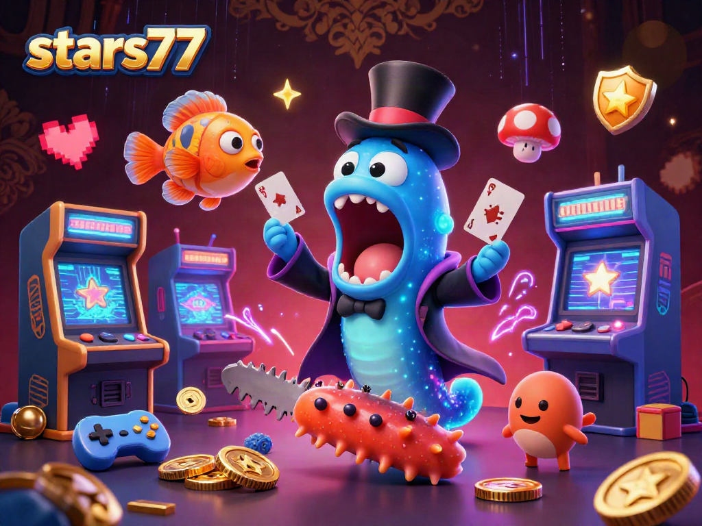 stars77 menampilkan belut gulper bermain trik kartu dalam aksi sulap unik dan penuh warna.