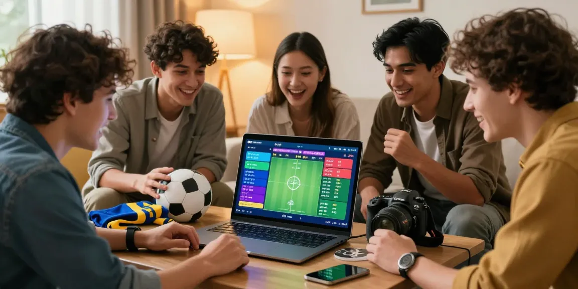 Group of friends engaging in lotus365 sports betting with excitement in cozy living room