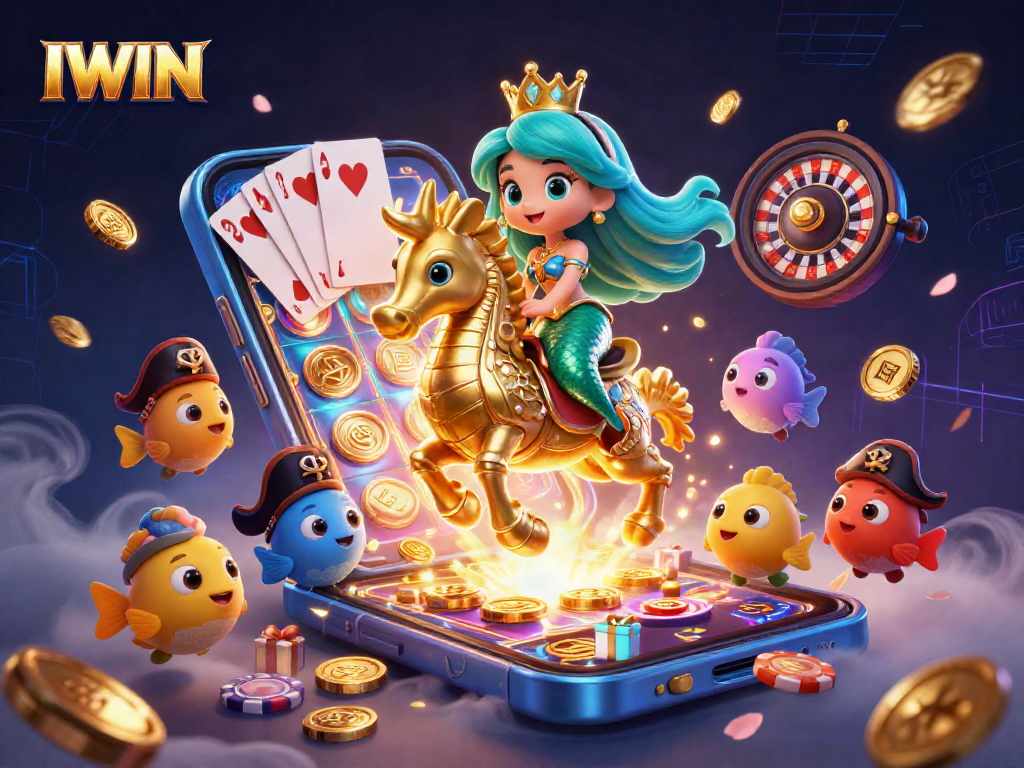 IWIN Casino slots with a vibrant underwater theme featuring a mermaid and seahorse in an exciting 3D scene