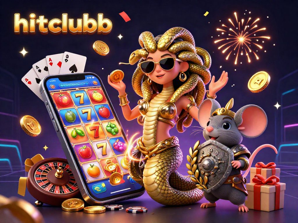 Spin and win with hitclubb's colorful slot games, featuring Medusa and a warrior mouse in vibrant escape.