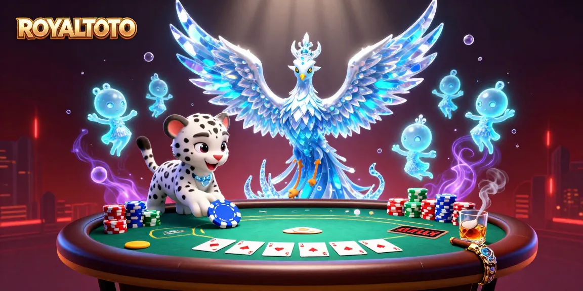 Experience thrilling gameplay with ROYALTOTO's vibrant 3D casino illustration packed with dynamic poker elements.