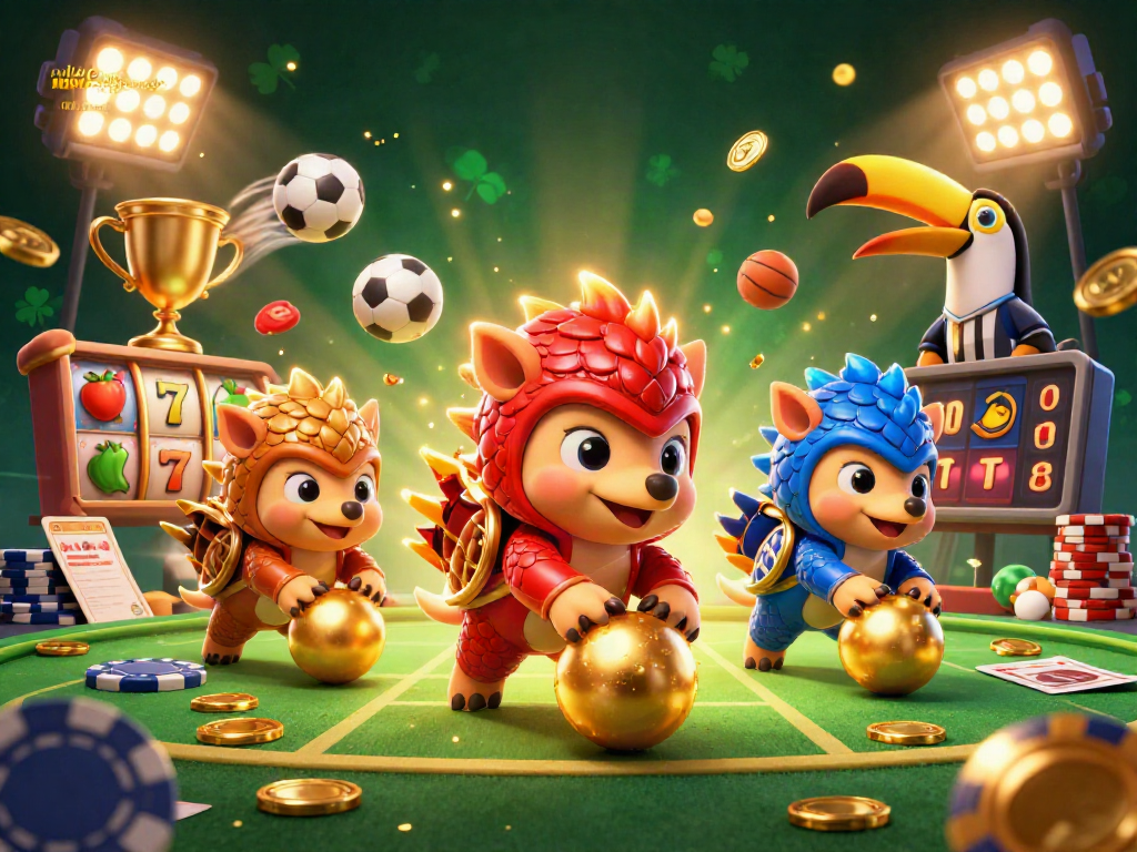Engage with wild casino bonus codes in this vibrant 3D illustration featuring dynamic cartoon pangolins and exciting casino elements
