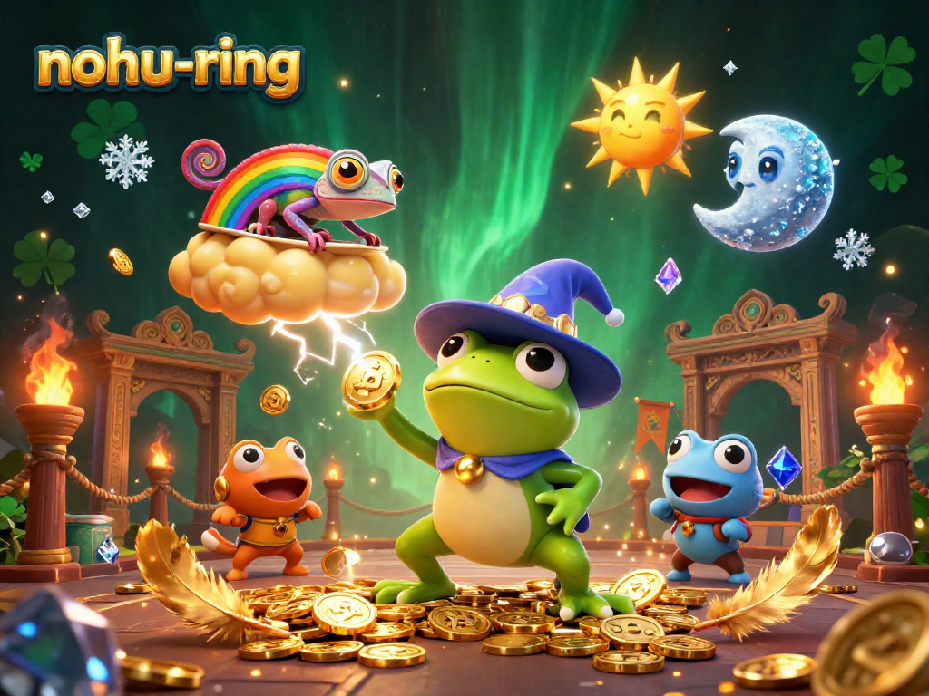 Win big with nohu-ring as a frog wizard unleashes coin storms in this vibrant casino scene.