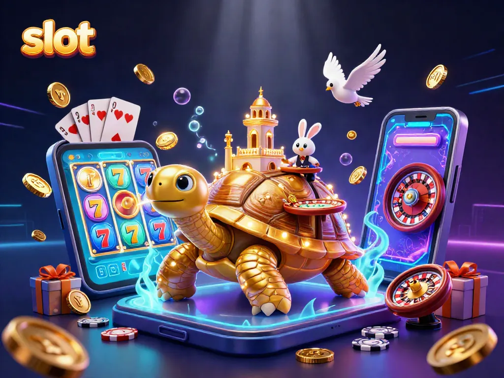 Slot mengundang pemain dengan mesin permainan yang berkilauan dan karakter kartun berwarna cerah.