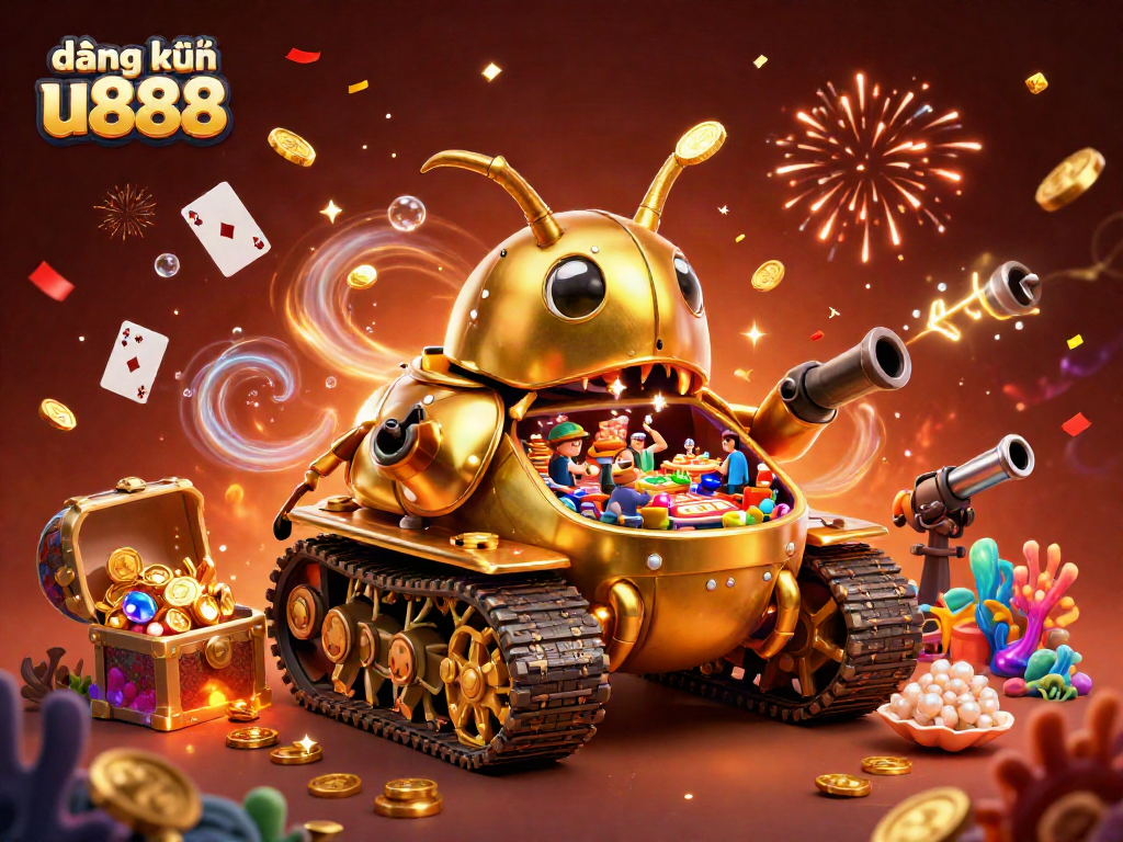 Experience the thrill of đăng ký u888 with an engaging 3D casino scene featuring a unique golden beetle tank.