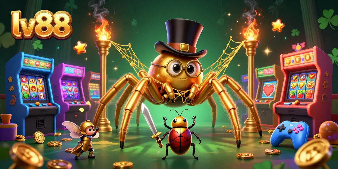 Experience victory at lv88 with a captivating 3D scene of a golden tarantula and beetle knight in a casino setting.