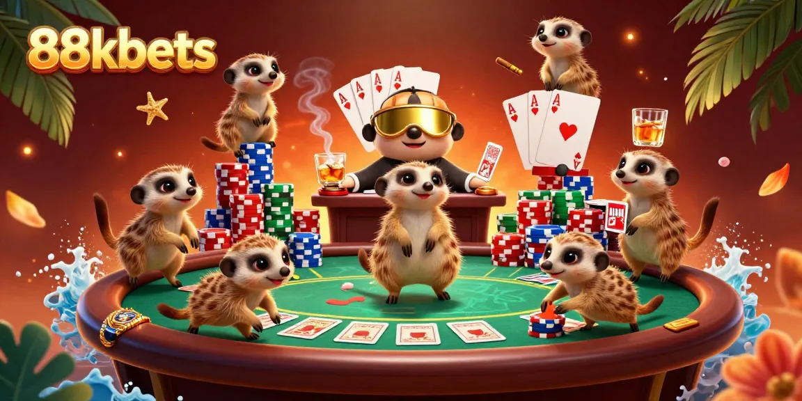 Watch meerkats run their casino operation at 88kbets with colorful poker chips and a lively atmosphere.