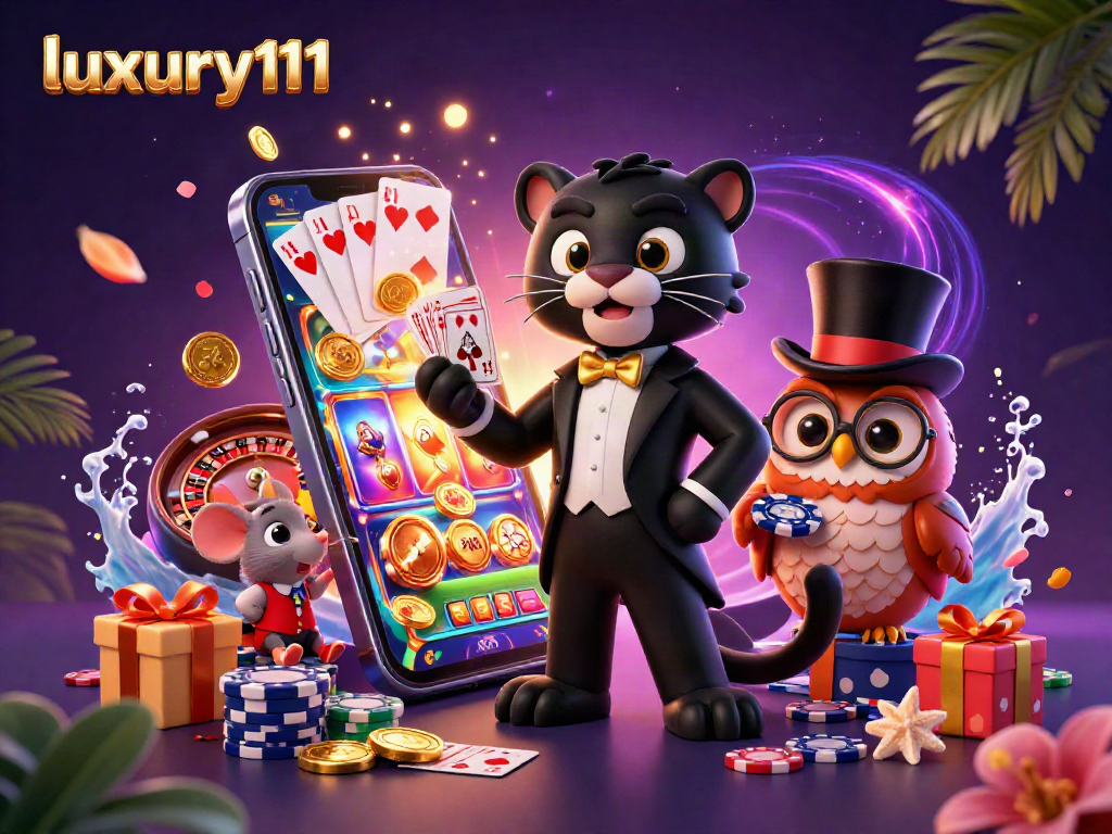 Experience luxury111 with a stylish black panther dealing cards, enhanced by dynamic casino elements.