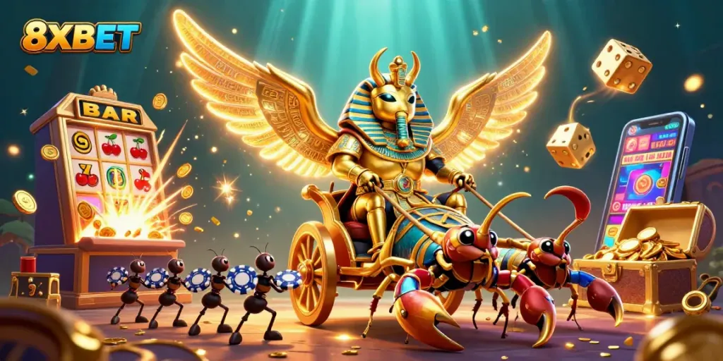 Experience the thrilling jackpots of 8XBET with stunning 3D visuals and casino elements.