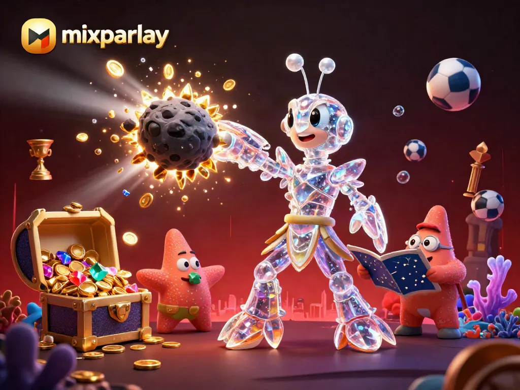 Experience winning with mixparlay bets as a vibrant galactic scene explodes with sports excitement and treasure.