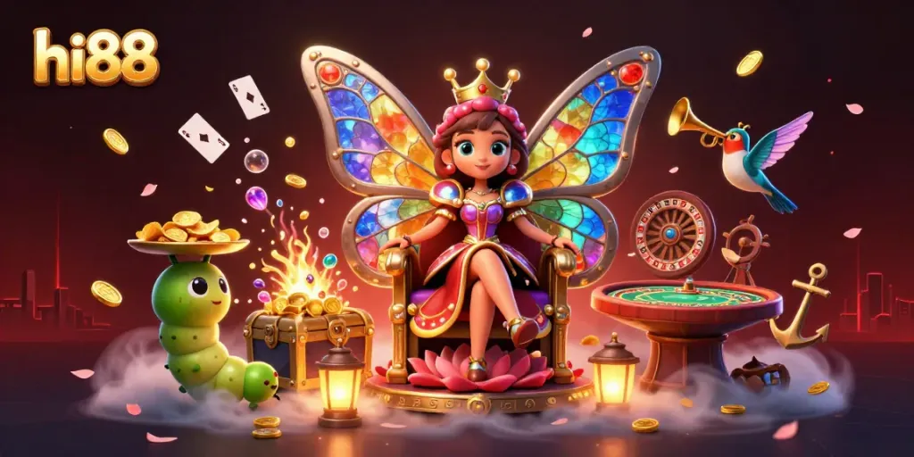 Experience thrilling wins with hi88's vibrant casino scene featuring diverse games and colorful characters.