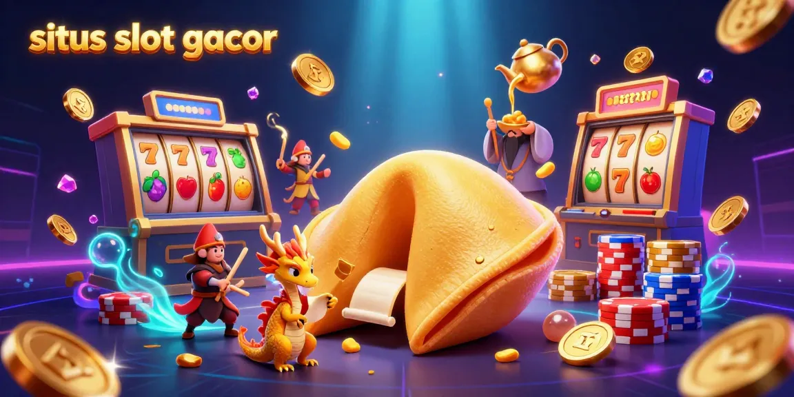 Gali kemenangan di situs slot gacor dengan mesin slot, chip berwarna, dan naga bijaksana.