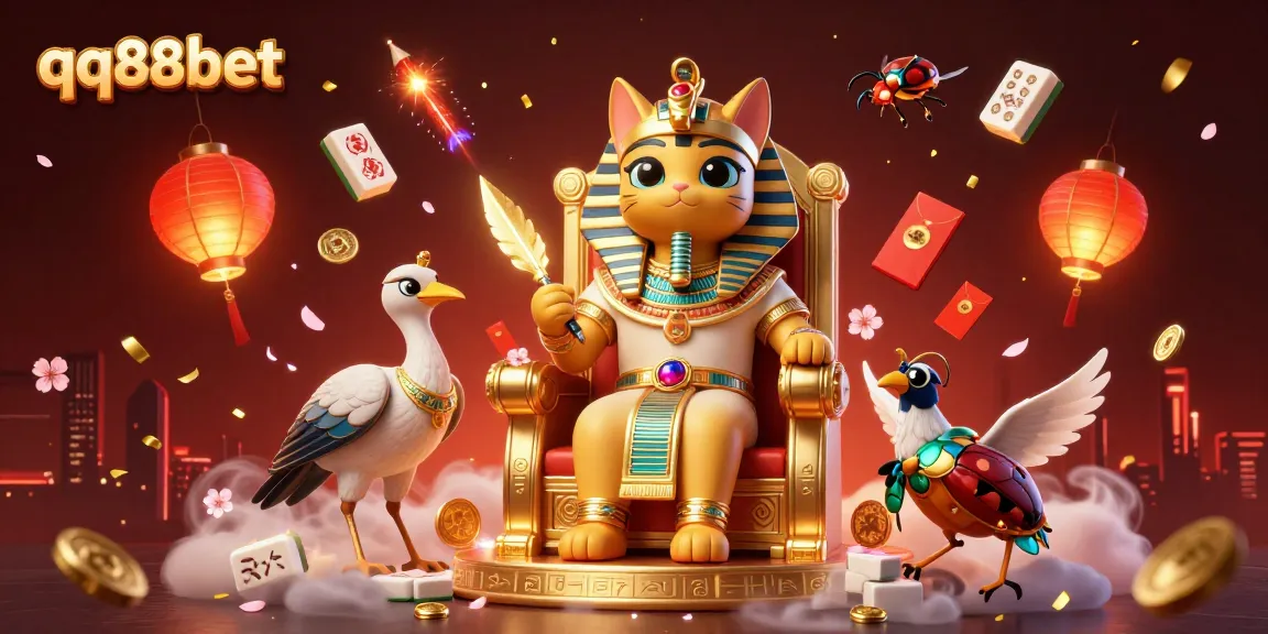 Engage with the vibrant world of qq88bet as cartoon characters celebrate wins surrounded by festive gaming elements.