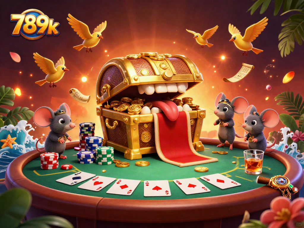 Engage with the thrilling 789k casino experience featuring vibrant poker elements and treasure.