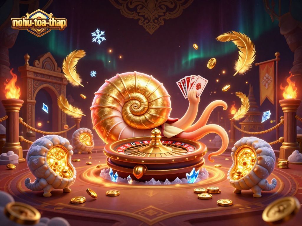 Engage with nohu-toa-thap's dynamic casino scene featuring a giant nautilus and glowing ammonite companions.