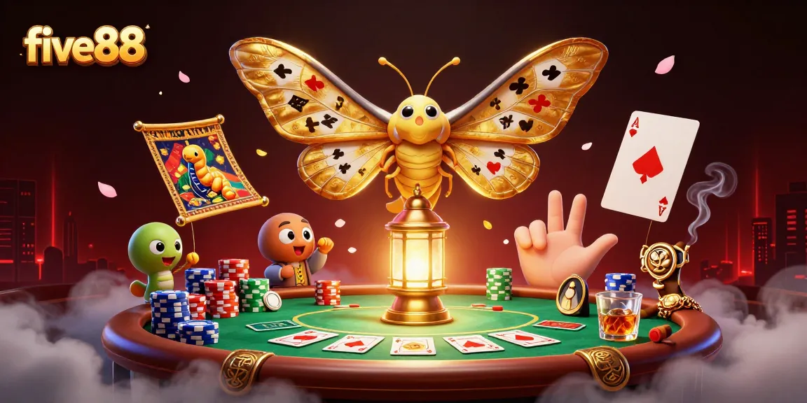 Engage with five88's gaming experience amidst a dynamic casino scene illuminated by vibrant colors.
