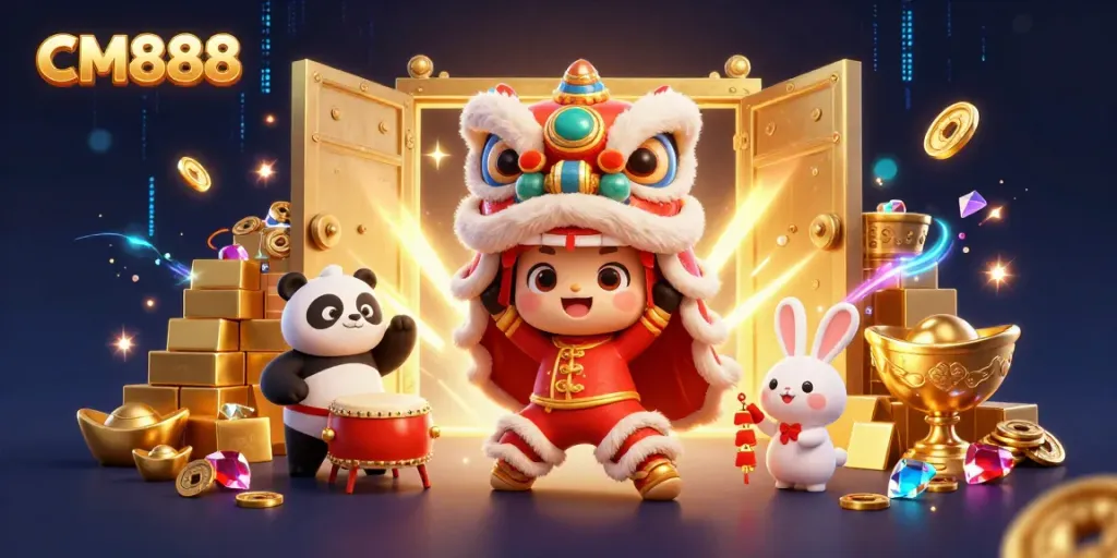 Experience CM888's vibrant gaming world with lively characters and dazzling treasures.